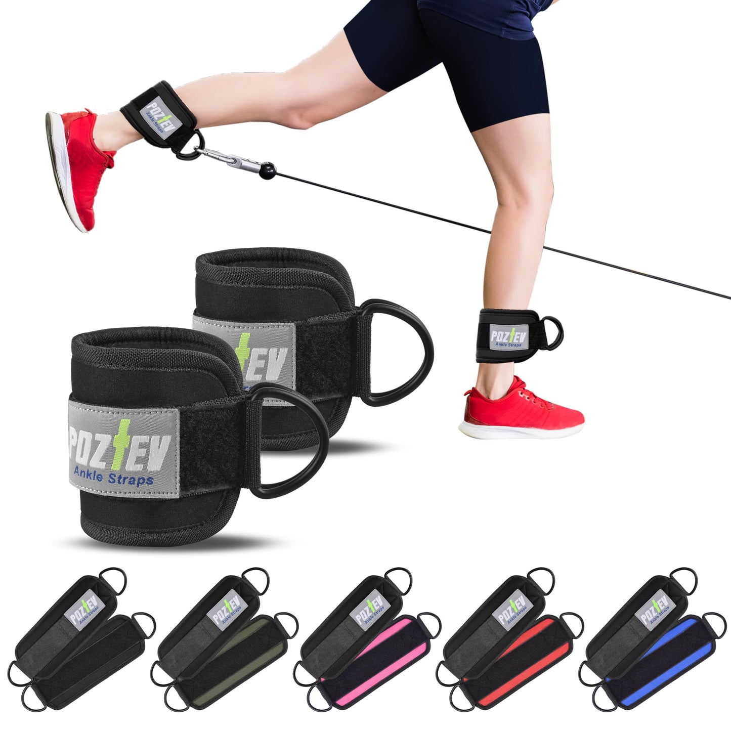 Ankle Straps for Cable Machine (PAIR) – Adjustable Padded Cuff Leg Straps Attachment, Ideal for Glute Workouts Leg Training Kickbacks Hip Abductors Booty Building & Lower Body Fitness (Black)