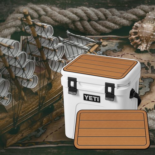 USATuff SeaDek EVA Mat Cooler Pad fits YETI 24 Roadie | Peel & Stick Application | Non Slip Comfort Accessories - Teak Lines (Mocha-Black)