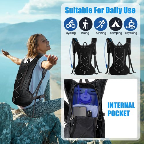 Wesiti 2 Pack Hydration Backpack Pack with 2 Pcs 2L Hydration Bladder Hiking Backpack Bladder for Hiking Cycling Climbing(Black)