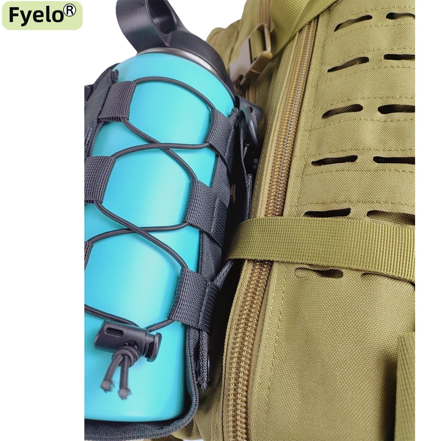 Fyelo Molle Water Bottle Holder Tactical Pouches 32 40 64 oz Multi Use for Outdoor Sports/Backpack/Vest/Belt/Bike, 3 Color (Black, Brown, Green)
