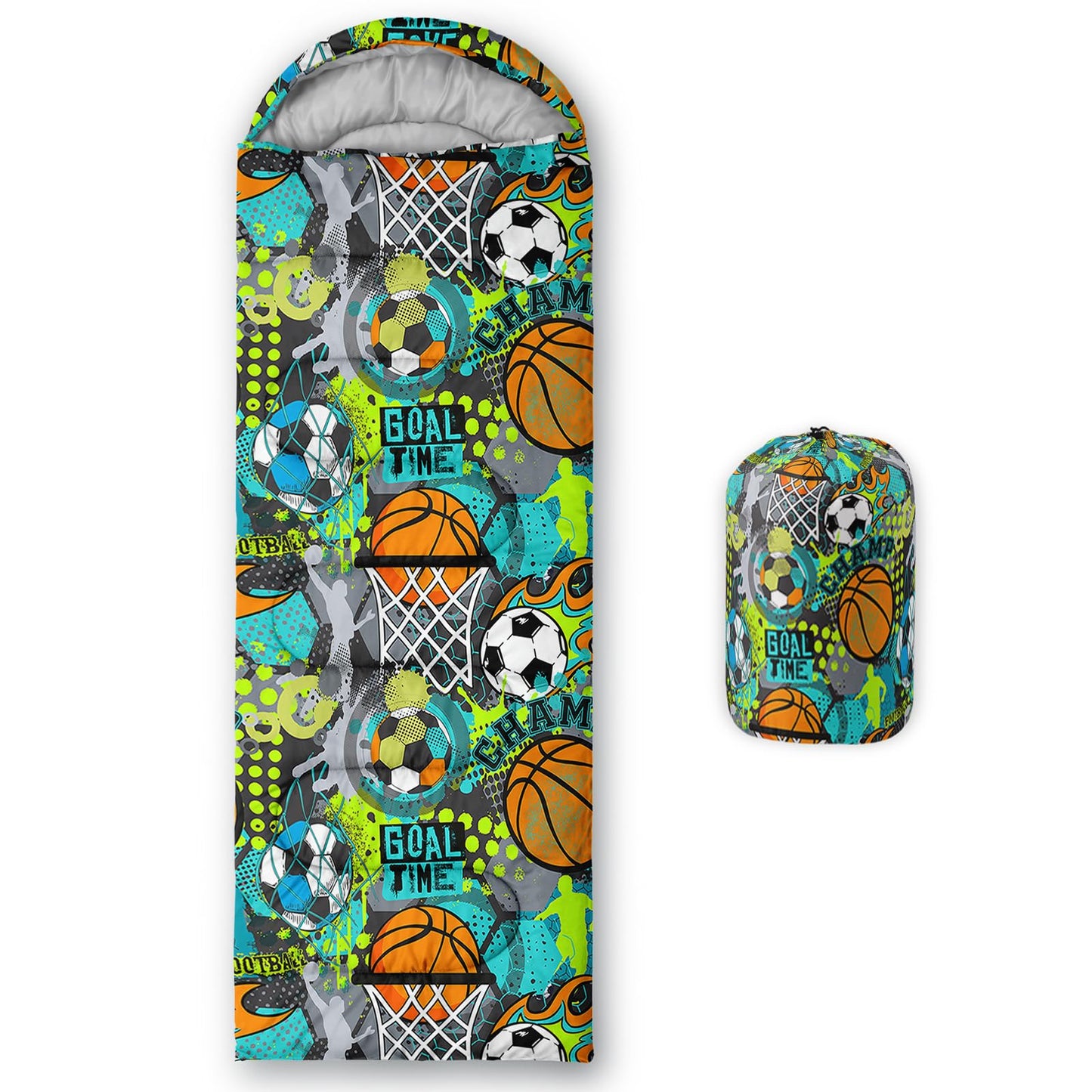 AILONEN Boys Kids Sleeping Bags,Lightweight,Waterproof,3 Season Warm & Cool Weather,Sport Basketball Camping Sleeping Bags for Boys Girls Kids,Traveling,Outdoors