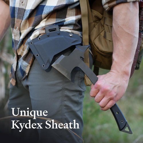 KOVA Black Thorn Hatchet - Stainless Steel, 14" Overall Length, 6.8" Blade, G10 Handle - Lightweight & Durable Axe, Ideal for Camping, Survival, and Outdoor Adventure