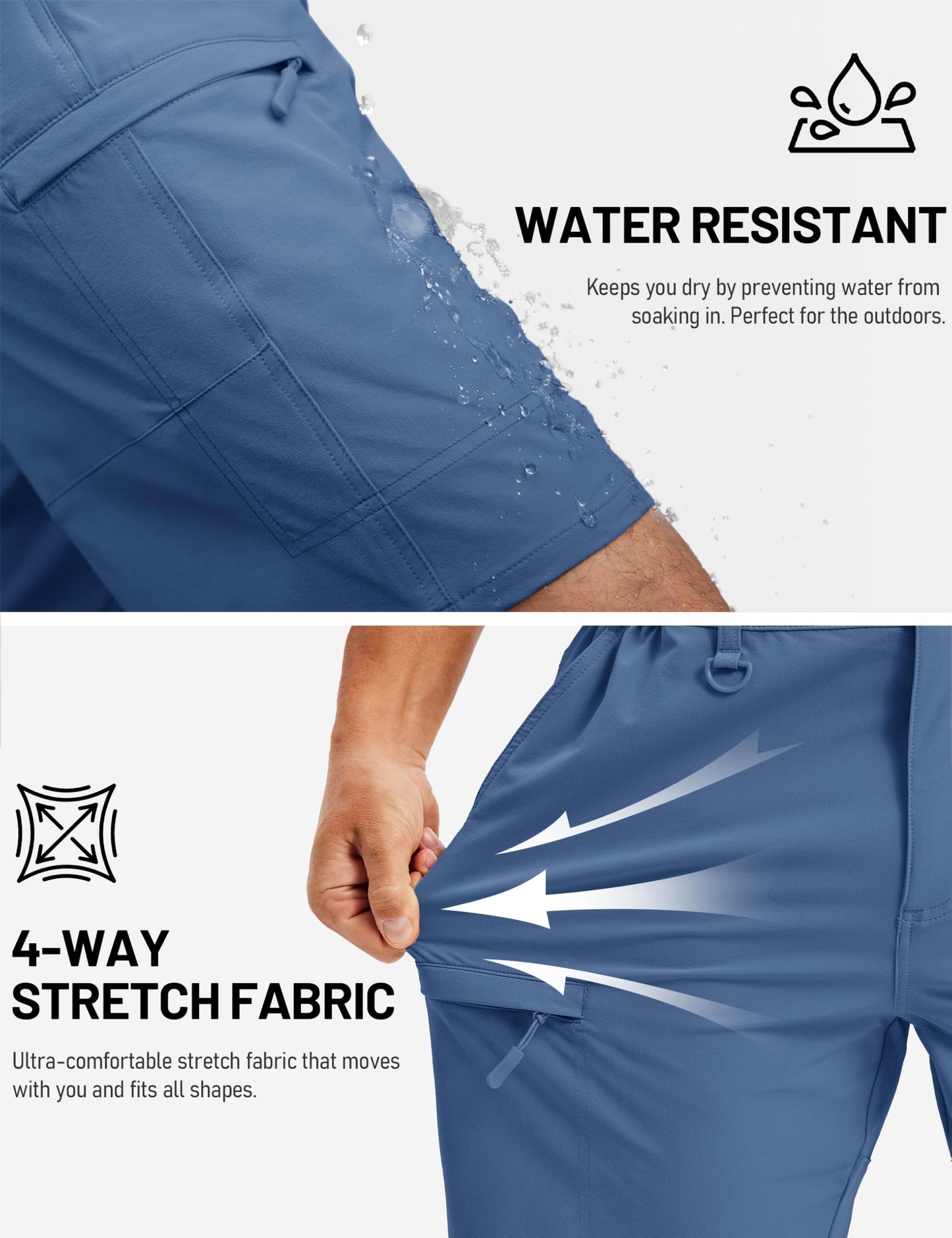 TACVASEN Mens Hiking Shorts Quick Dry Golf Cargo Lightweight Elastic Waist Travel Fishing Shorts with Pockets Blue Grey