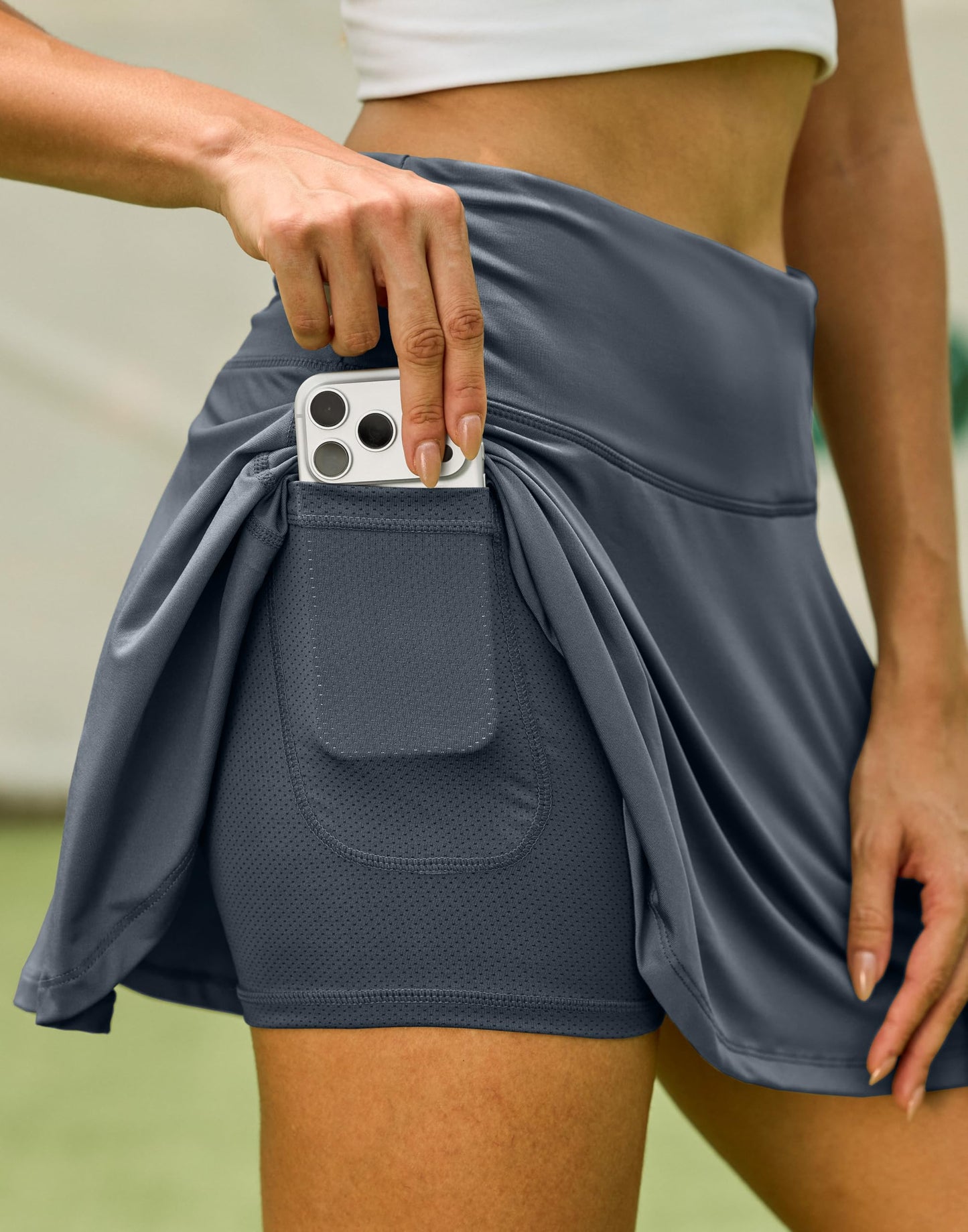 SANTINY Pleated Tennis Skirt for Women with 4 Pockets Women's High Waisted Athletic Golf Skorts Skirts for Running Casual (Dusty Blue_XL)