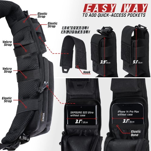 WYNEX Molle Accessories Pouch of Double Zipper Pocket Version, Backpack Strap Pouch Shoulder Strap Molle Attachment Tactical Accessories Bag Shoulder Starps Zipper Pocket Additional Phone Holder