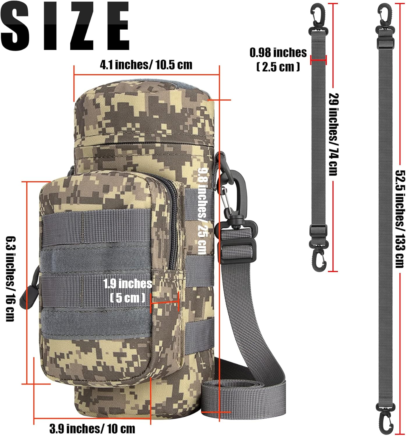 IronSeals Tactical Molle Water Bottle Holder Pouch Hydration Carrier Bag with Detachable Shoulder Strap