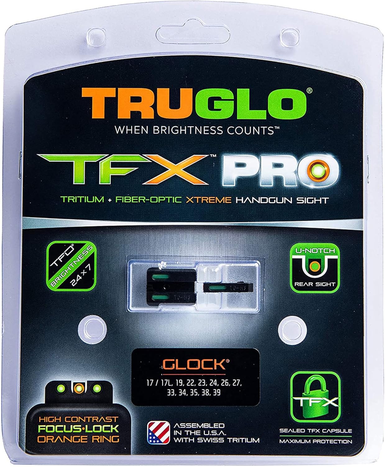 Truglo TFX PRO Night Sight for Handguns - Glowing Tritium & Fiber Optic, Compact & Durable