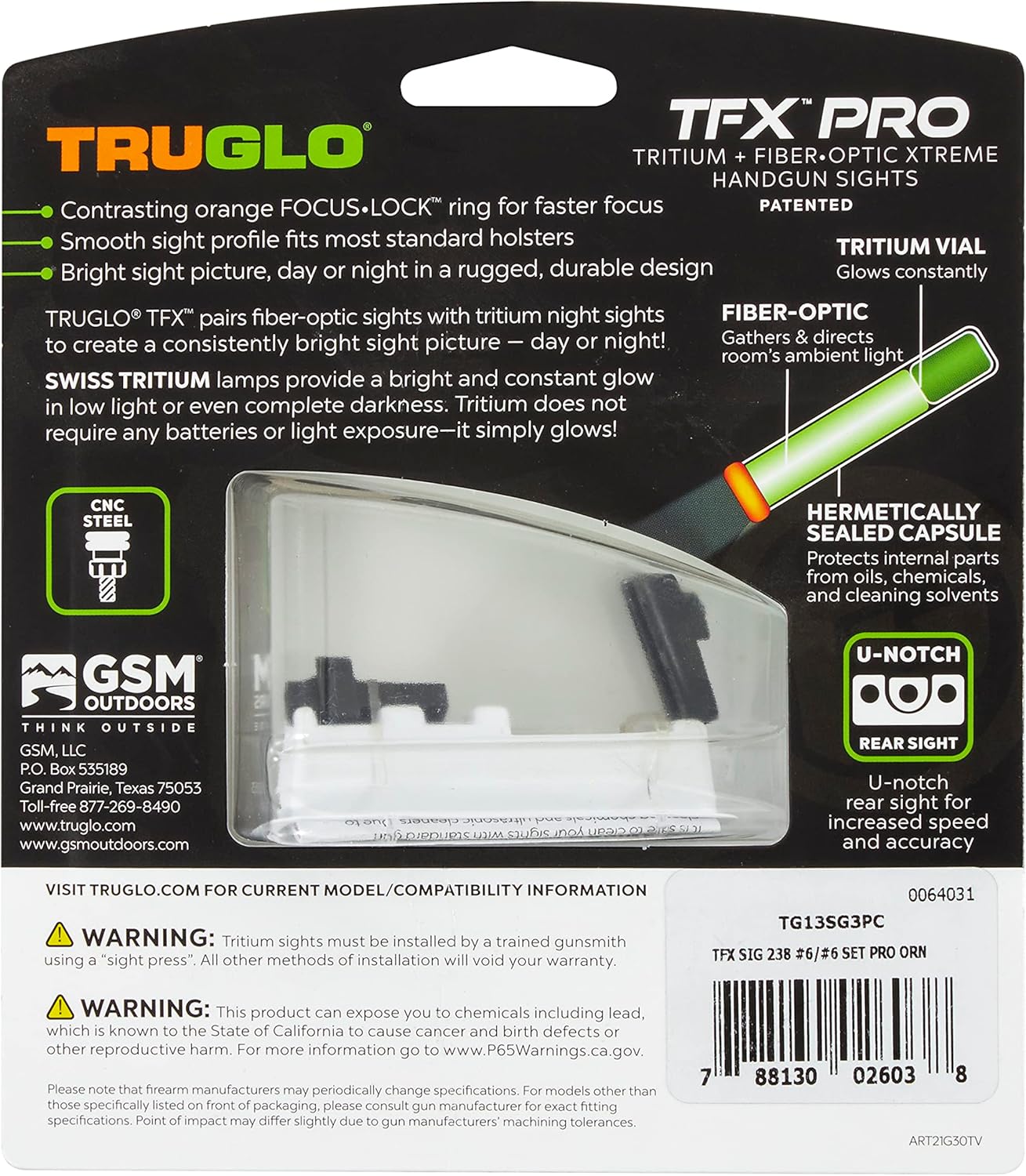 Truglo TFX PRO Handgun Sight, Glowing Shock Proof Tritium and Fiber Optic Night Sight for Handguns, Compact, Durable, and Snag Free Sight