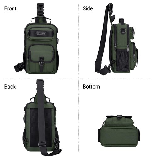 WITZMAN Sling Bag for Men Convertible Travel Sling Backpack USB Charging Port Lightweight Crossbody Bags Casual Daypack（B698 Army Green）