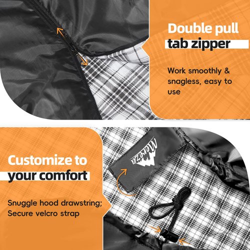 MEREZA Flannel Sleeping Bag for Adults XL, Large Wide Sleeping Bags for Camping Mens Warm Cotton Sleeping Bag 4 Season Warm & Cool Weather with Compression Sack (Black)