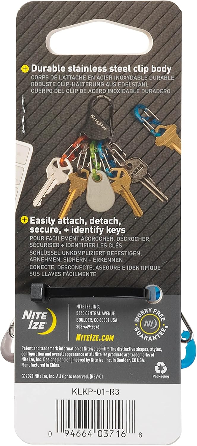 Nite Ize KeyRack Steel S-Biner - Plastic Key Carabiner Organizer with 6 S-Biners - Keychain Accessories to Hold Keys Securely and Separately