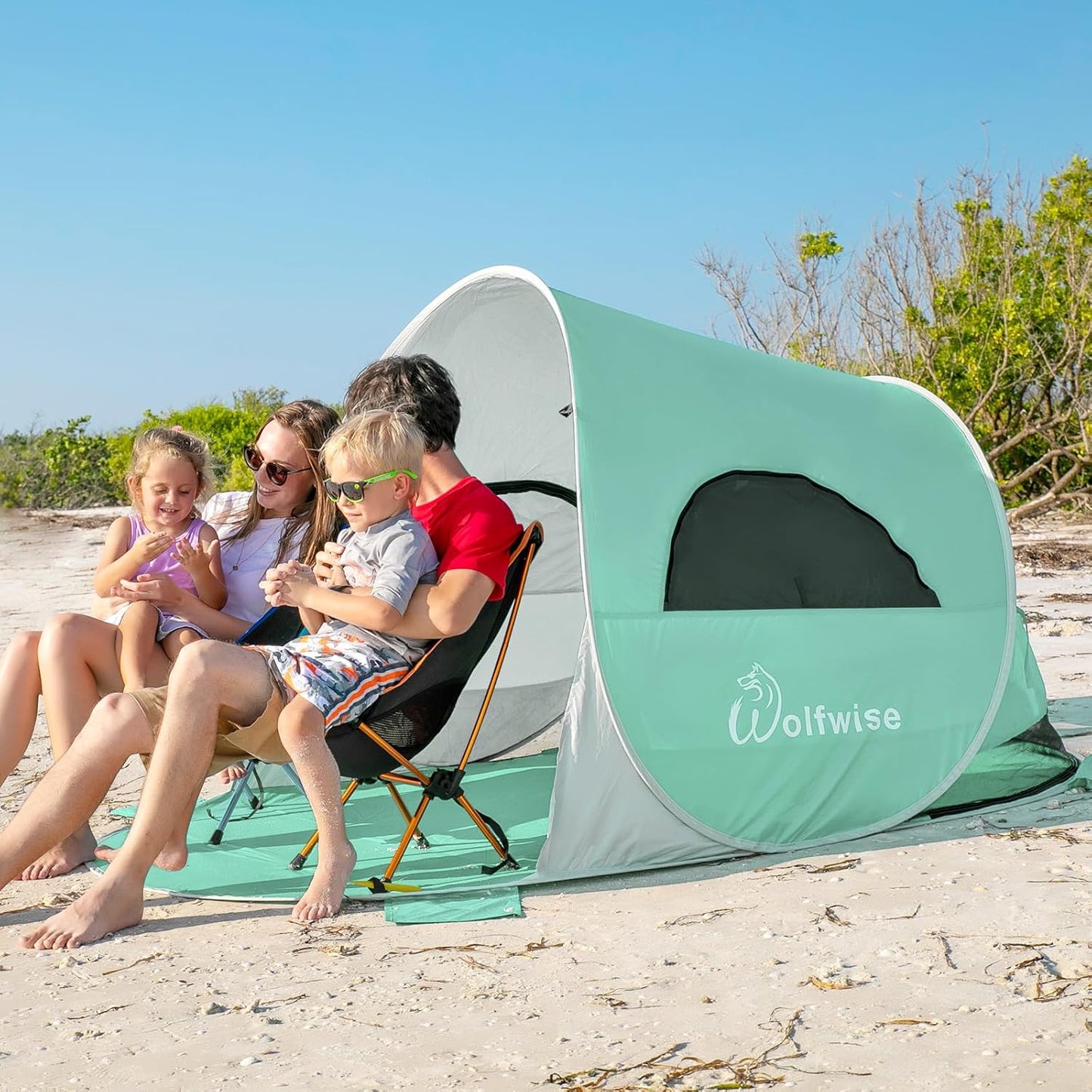 WolfWise UPF 50+ Easy Pop Up 3 Person Beach Tent Sport Umbrella Instant Sun Shelter Tent Sun Shade Canopy