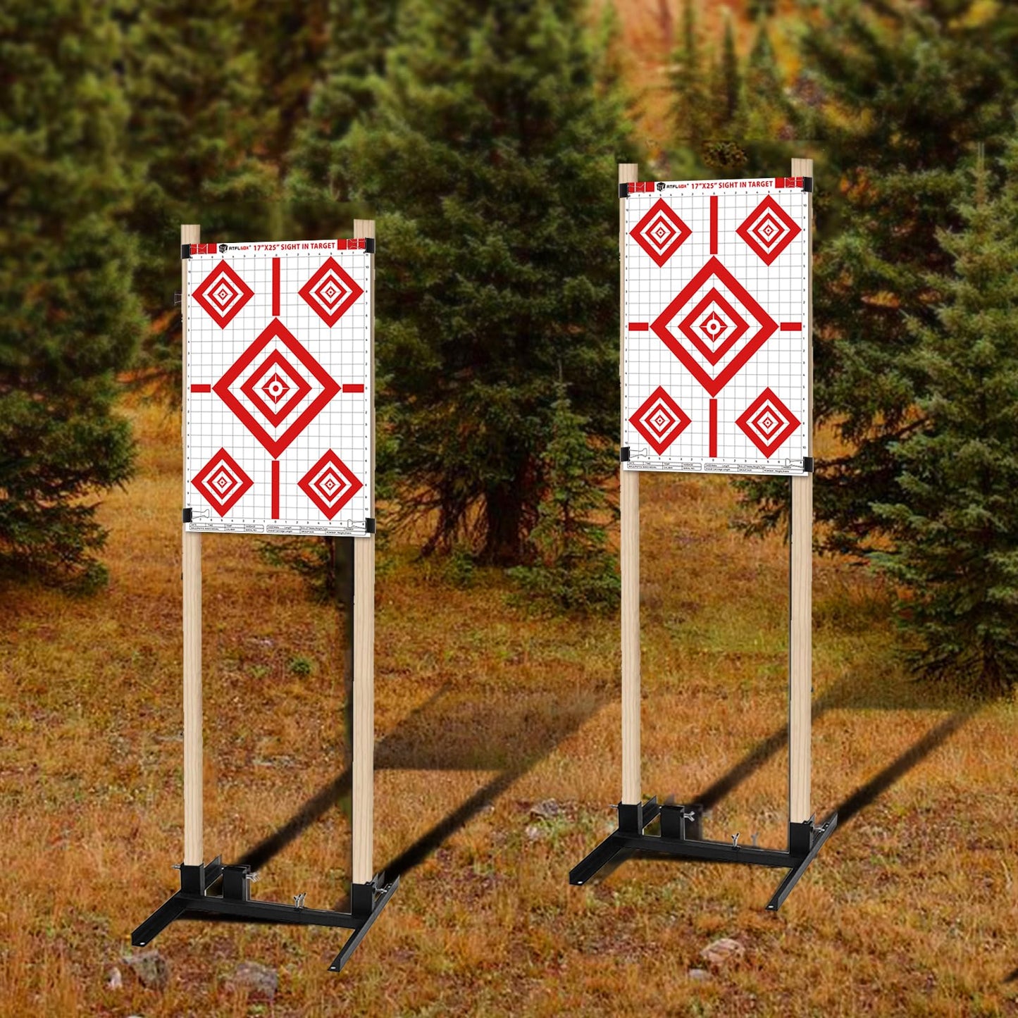 Atflbox 2 Pack Shooting Target Stand with 10pcs 17x25 Inch Sight in Paper Targets, Durable Paper Target Holder with Stable Adjustable Base for Cardboard Silhouette, H Shape, USPSA/IPSC, IDPA Practice