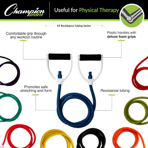 Champion Sports Resistance Tube Bands for Men and Women, Durable Stretch Fitness Band for Strength Training, Stretching, Rehabilitation- Premium Home Workout Equipment- 100 Lbs Resistance Tubing-Black
