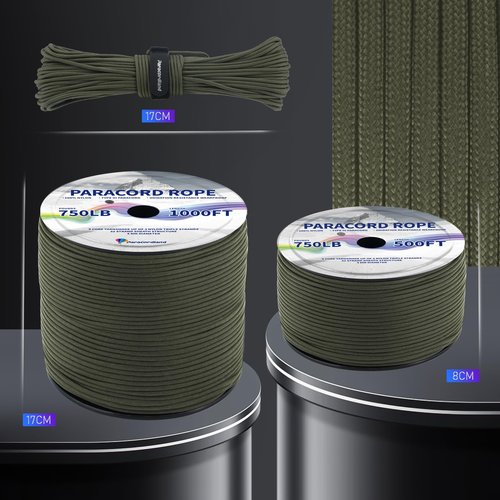 Paracordland-750LB Paracord Rope-100ft/500ft/1000ft- 9 Strand Parachute Spool Cord Heavy Duty String Ideal for Survival Gear Bracelet Camping Hikig Fishing-Army Green