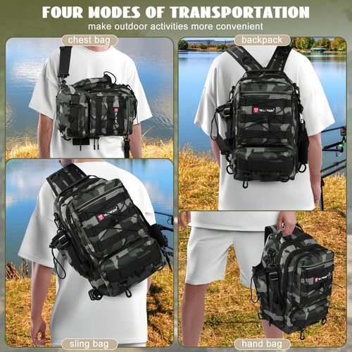 Dolodomy Fishing Backpack With Rod Holder, Fishing Tackle Storage Bags Fishing Tackle Box Backpack Bag