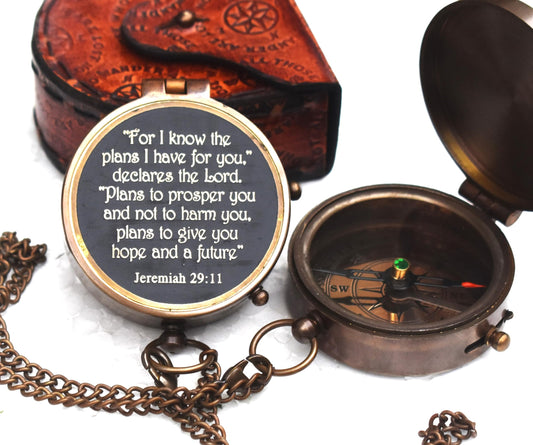 'I Know The Plans I Have for You' – Jeremiah 29:11 Engraved Brass Compass | Christian Gift for Baptism, Confirmation, or First Communion