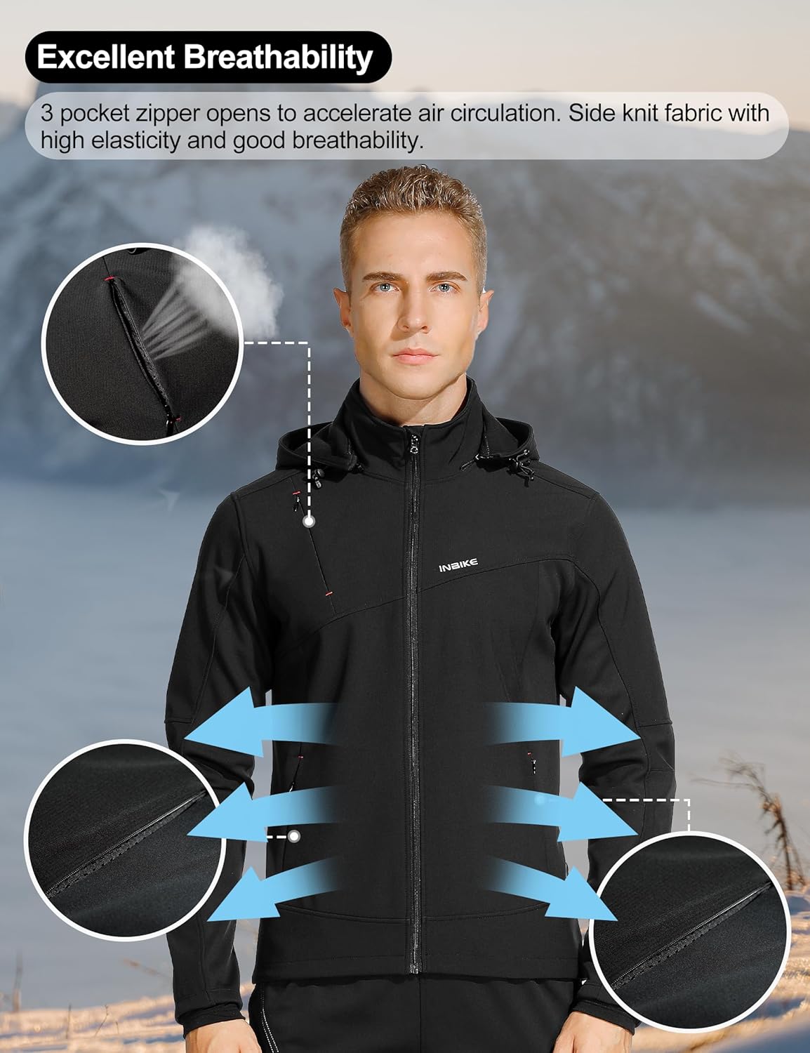 INBIKE winter softshell jackets for men, windproof and warm, ideal for cycling running hiking and other outdoor activities