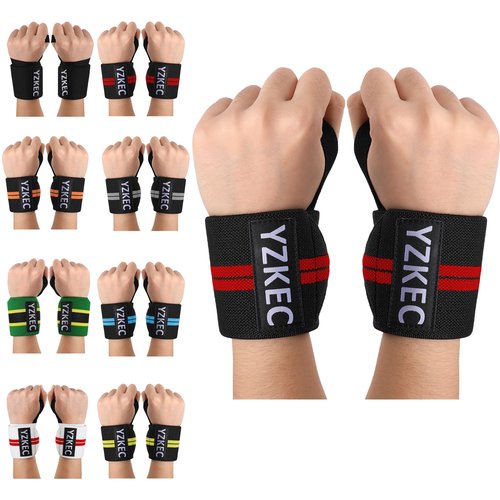 YZKEC Weightlifting Wrist Wraps with Thumb Loop，Best Wrist Support Braces for Weight Lifting, Bodybuilding, Strength Training，Lifting Straps for Women and men （Pair），Red