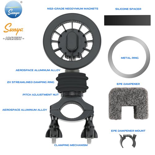SUNYA Archery Bow Stabilizer Phone Mount. Strong Magnetic, Aluminum Alloy, with Damping System. Archery Phone Holder Compatible with Magsafe iPhone 15/14/13/12 or Other Phones. Flexible Viewing