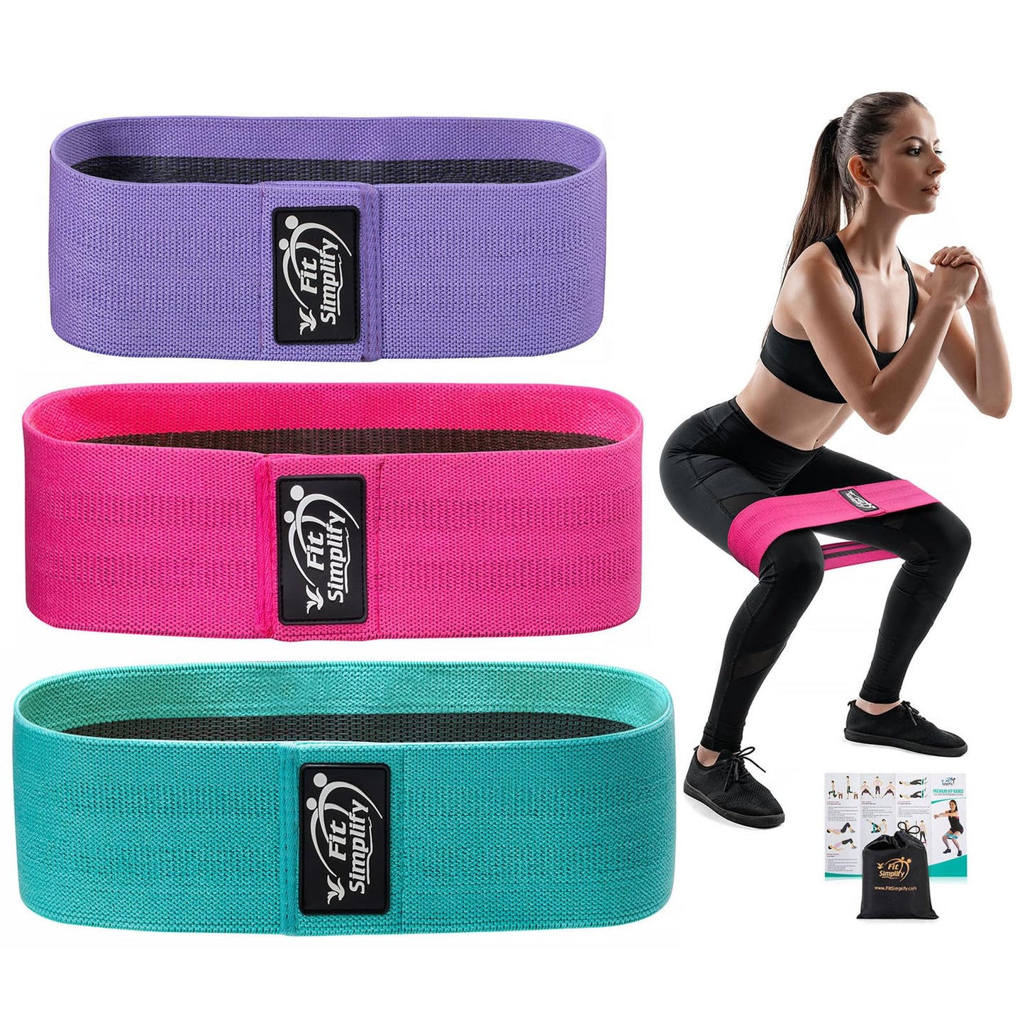 Fit Simplify Resistance Loop Exercise Bands and Fabric Resistance Hip Bands