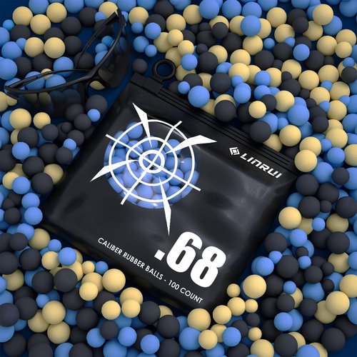 LinRui 100ct .68 Cal Paintballs for Reusable Training and Less Lethal Self Defense Balls, Paintballs .68 Caliber Ammo Rubber Projectile Fit for Byrna SD/T4E HDR/Paintball Guns （Goggle Included）