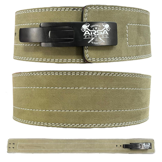 Arsa Fitness Weightlifting Adjustable Lever Belt for Men & Women Real Suede Hide Leather for Powerlifting Back Support Workout Deadlifts Squats 10MM Thickness 4" Width (GREEN, X-Large)