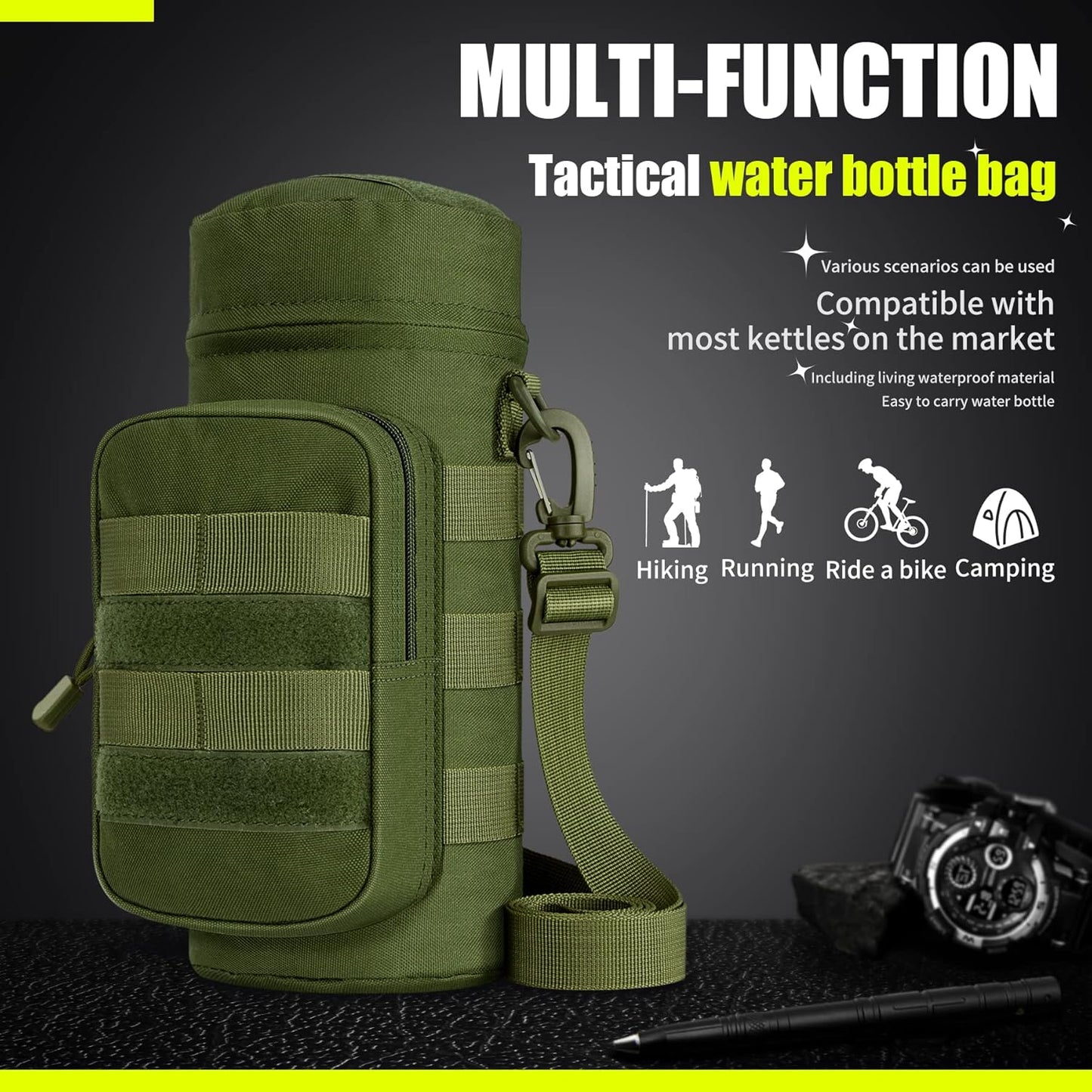 IronSeals Tactical Molle Water Bottle Holder Pouch Hydration Carrier Bag with Detachable Shoulder Strap