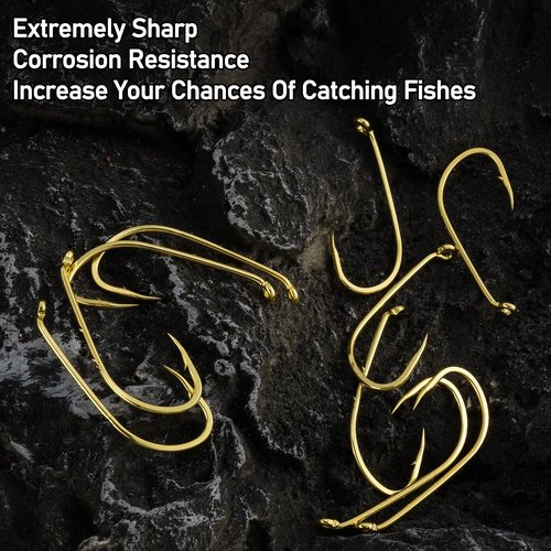 Dr.Fish 100 Pack Baitholder Hooks, Freshwater Fishing Hooks Gold, Offset, for Walleye Rigs, Crawler Harness, Trout/Bass/Crappie/Blugill/Panfish #4