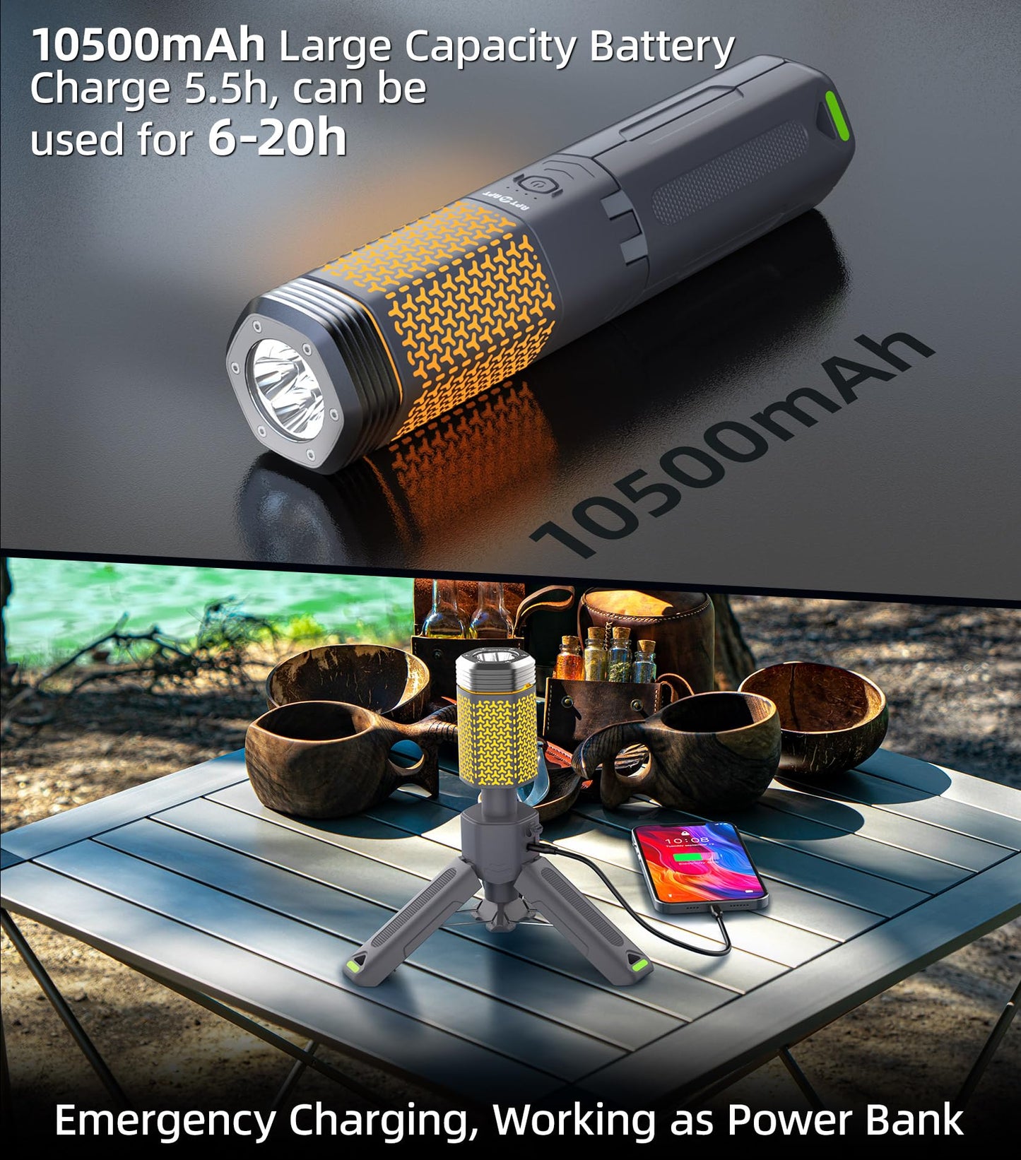 APTMAPT Telescopic Camping Light, Portable Collapsible Magnetic Camp Lantern Rechargeable,10500mAh Telescoping IP67 Waterproof Flashlights, Outdoor Gear for Emergency, Camping, Hiking (Gray)