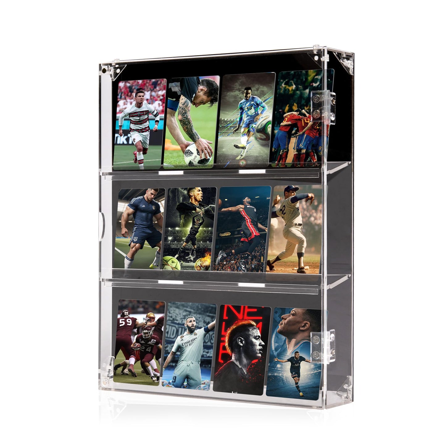 GENMOUS Card Display Case - Acrylic Sports Baseball Card Display Frame Wall Mount with UV Protection Clear View - Trading Card Display Case with Magnetic Door for Football Basketball Hockey,Vertical