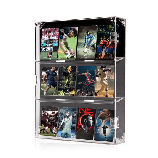 GENMOUS Card Display Case - Acrylic Sports Baseball Card Display Frame Wall Mount with UV Protection Clear View - Trading Card Display Case with Magnetic Door for Football Basketball Hockey,Vertical