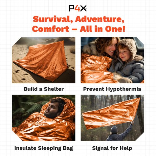 PREPARED4X 8-Pack Mylar Emergency Blanket - Mylar Blankets Survival Thick Reusable - Waterproof, Rip, and Tear Resistant Survivalist Gear - Emergency Thermal Blanket for Outdoors (Orange)
