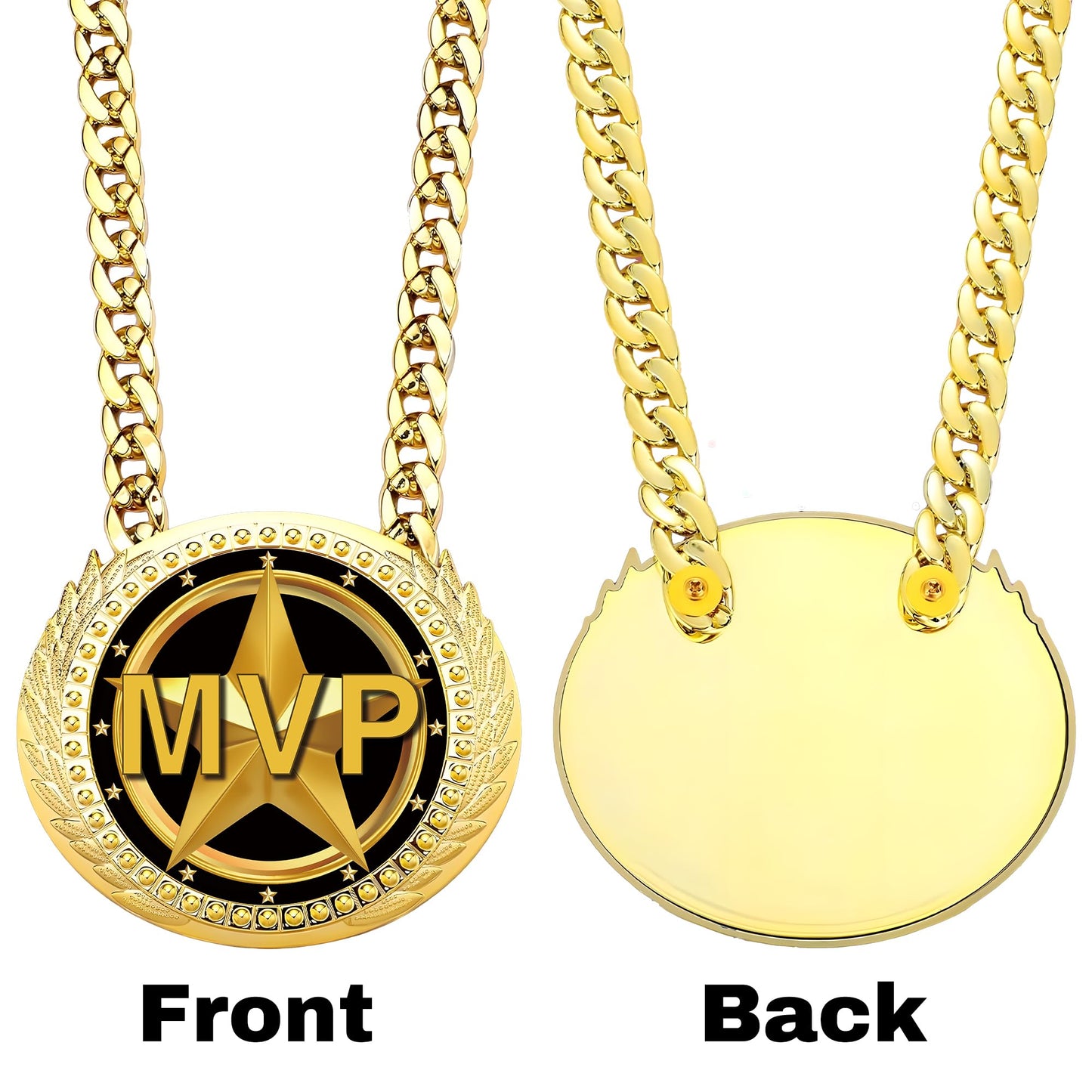 Gold MVP Award Medals Necklace - 6" Big Sports Achievements Champ Medal with Turnover Chain for Most Valuable Player,Champion Chain for Sports Competitions Celebration, Prize Gifts Party Favors