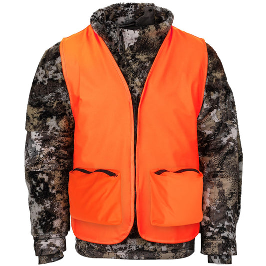 Klarny Outdoors Blaze Camo Orange Hunting Vest with Pockets - High Visibility, Waterproof, Ultra-Quiet Deer and Bow Gear Accessories, Size L