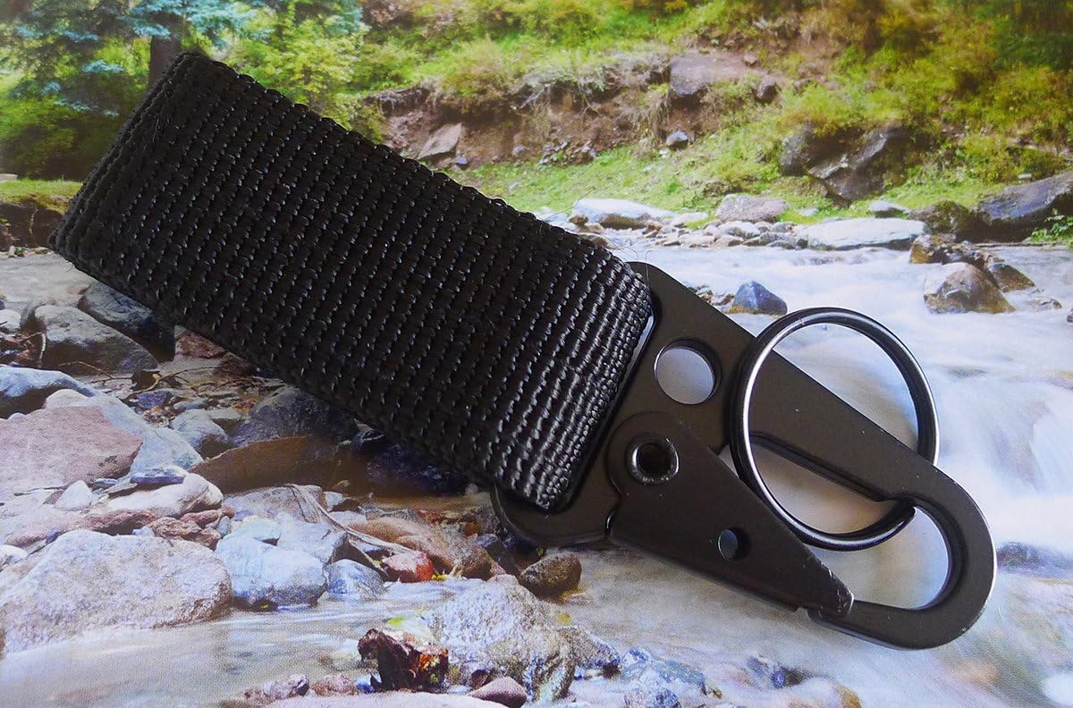 4 pcs Tactical Key Ring Belt Holder Nylon Clips with 1" HK Hooks Keychain Carabiner Buckle for Molle Strap Webbing Attachement, Black Khaki Green