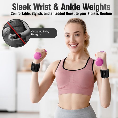 Wrist Weights Set of 2(1LB Each) Adjustable Ankle Weights for Women Men, Wearable Silicone Waterproof Arm Weights for Exercise, Fitness Workout, Yoga, Running, Swimming, Dance