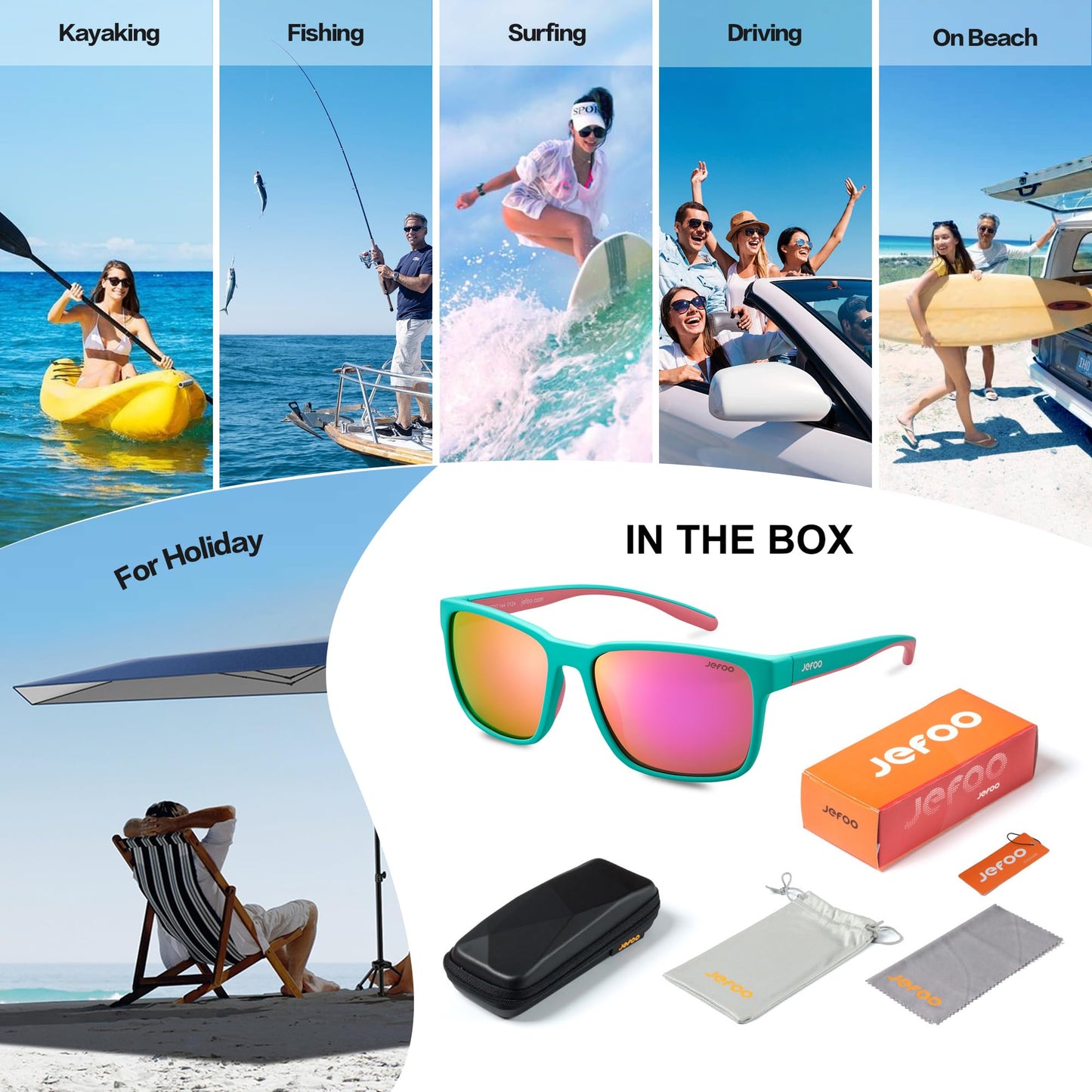 Jefoo Polarized Fishing Sunglasses for Men Women Kayaking Surfing Driving Lightweight Sports Sun Glasses UV Protection