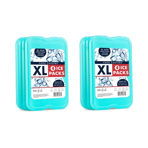 Cool Coolers by Fit + Fresh, Reusable & Long-Lasting XL Slim Ice Packs, Cold Packs for Lunch Boxes, Ice Packs for Lunch Bags. Cooler Accessories for Camping, Beach, Lunch, and Work, 8PK, Green