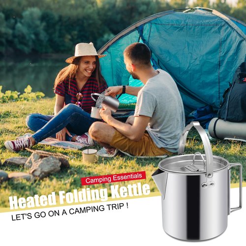 Zalaxt Camping Tea Kettle, Portable 1.2L Coffee Pot, Outdoors Camping Pot, with Handles and with Lids for Camping Hiking Picnic Camping, Backpacking, Silver