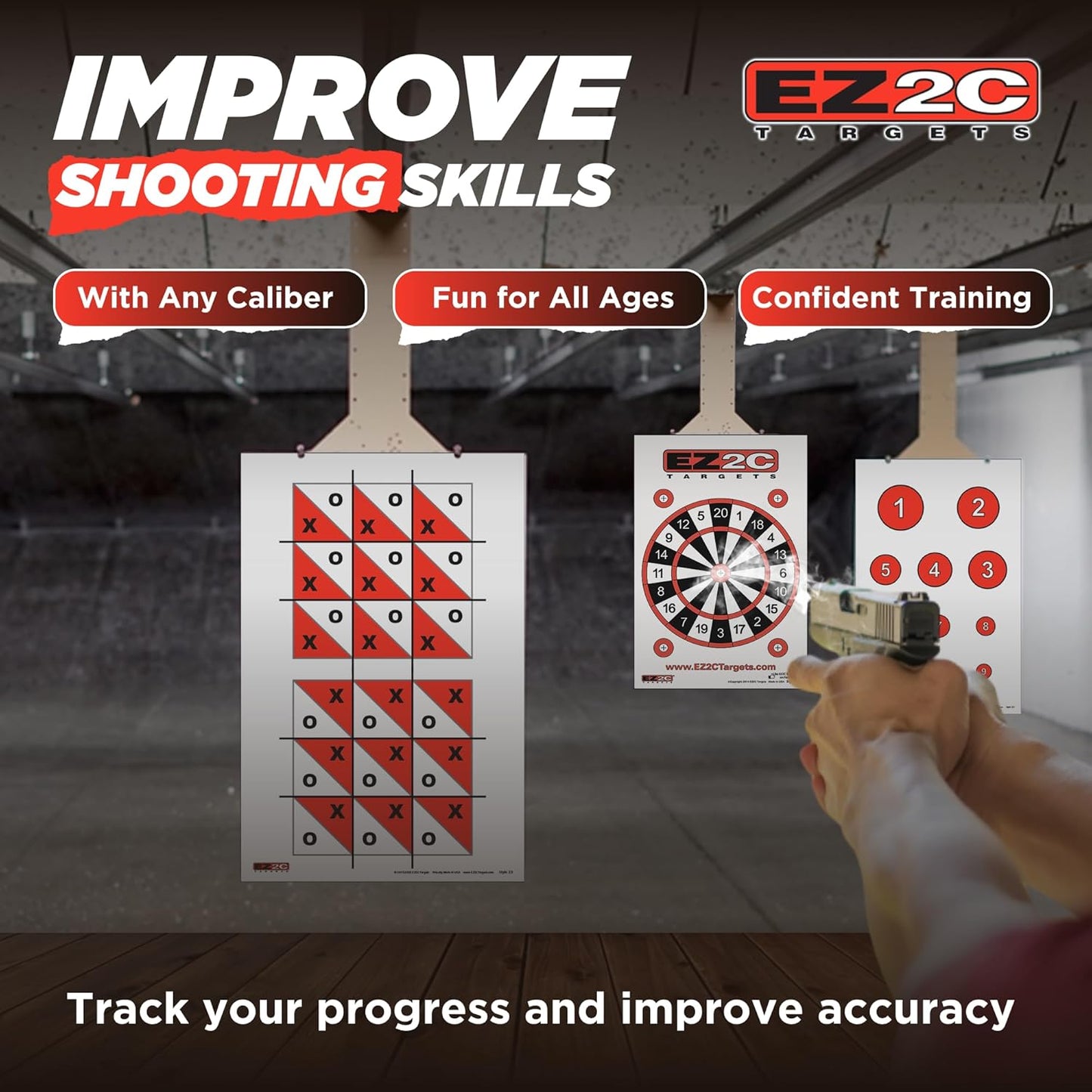 EZ2C Four Game Style Target Paper for Gun Shooting Range, USA Made Handgun, Rifle and Pistol, Made in USA (11x17 inch) (4 Style Bundle 40)