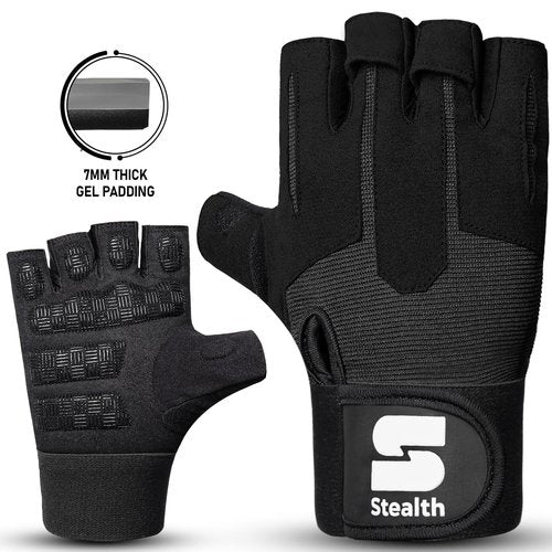Stealth Sports Weight Lifting Workout Gloves Men Women Non-Slip Gel Padded Grip Full Palm Protection for Pull ups Gym Training Fitness Weightlifting Bodybuilding Exercise Gloves,R7 - Black (L), Large