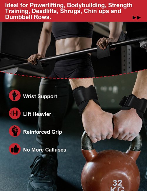 KUTOOK Weight Lifting Wrist Strap Men Women Lifting Wrist Straps Workout Deadlift Muñequeras Para Gym Wrist Support Black & Red M