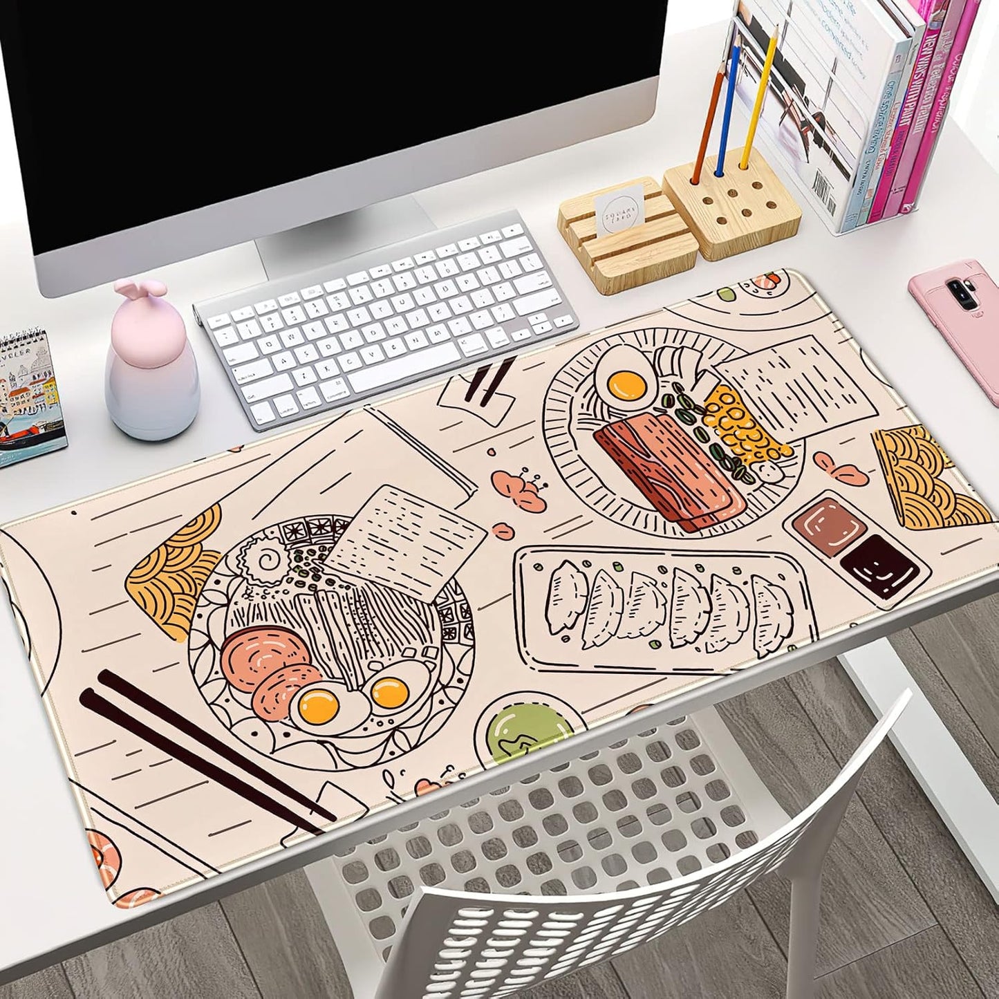 Japanese Desk Mat Riverside Full Moon Desk Pad Black Red Large Mouse Pad Gaming Mousepad Extended XXL Keyboard Pad 31.5 x 15.7 in Laptop Computer Mouse Keyboard Mat for Office Desk Decor