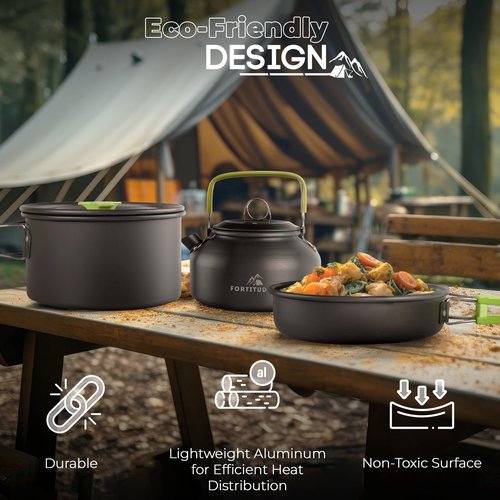 Outdoor Campfire Cooking Set - Complete Camp Kitchen Accessories, Pots, Pans, Utensils for Camping Trips