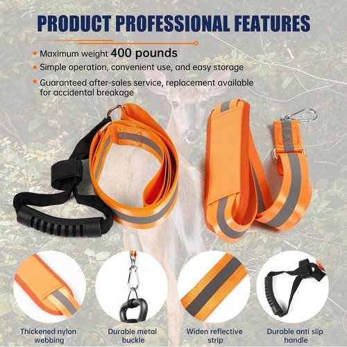 CROSSHIP Deer Drag Harness Hunting Gear, Heavy Duty Safe Reflective Drag Rope Deer Pulling Harness, with Adjustable Shoulder Strap & Non-Slip Handle, Quick & Easy Prey Transport Hunting