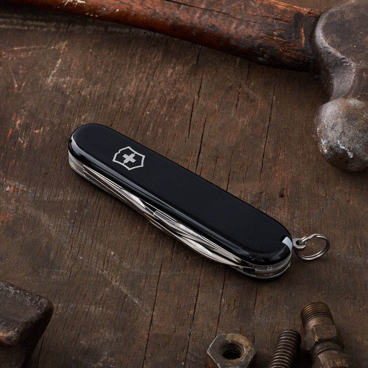 Victorinox Tinker Swiss Army Knife, 12 Function Swiss Made Pocket Knife with 2 Blades (Large and Small), Screwdriver and Wire Stripper - Black