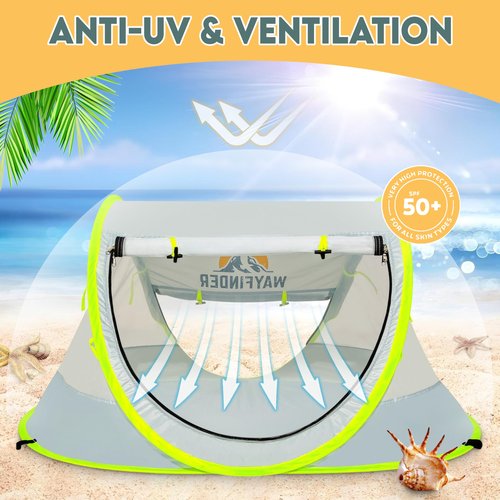 Large Pop Up Baby Beach Tent, Instant Sun Shade for Toddler, Portable Sun Shelter with Mosquito Net, UPF 50+ UV Protection for Infants
