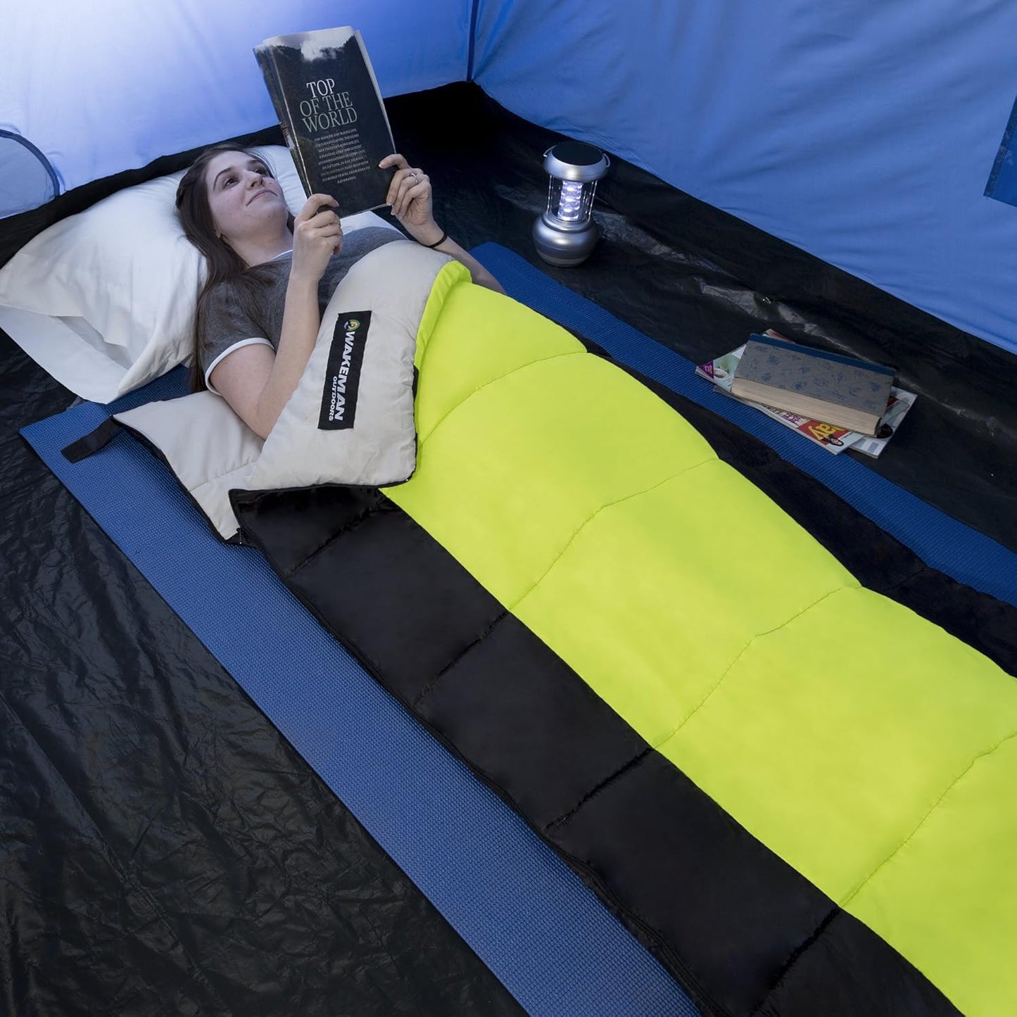 Sleeping Bag - 3 Season Warm and Cool Weather Sleeping Bags for Adults, Teens, and Kids - Lightweight Compact Spring Summer Fall Camping Sleeping Bag - Camping Essentials by Wakeman (Neon Green)