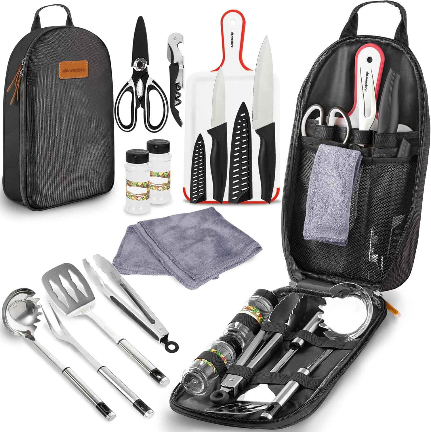 Portable Camp Kitchen Utensil Set - Compact BBQ Accessories & Travel Organizer for Hiking & Backpacking
